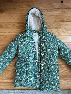 Boden Green Floral Hooded Puffer Jacket